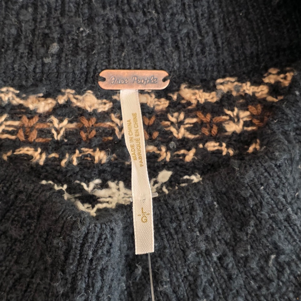 Free People Fair Isle Oversized Nellie Elephant Knit Sweater Large‎ Black Brown - Picture 7 of 14